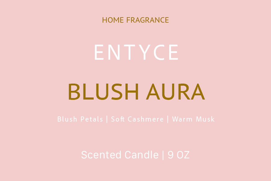 Blush Aura label with blush petals, soft cashmere, and warm musk notes
