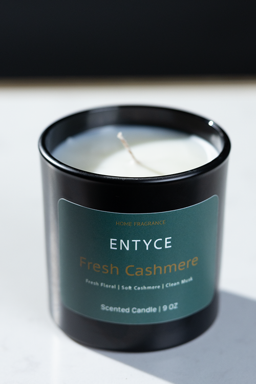 Open Fresh Cashmere scented candle showing white wax and wick